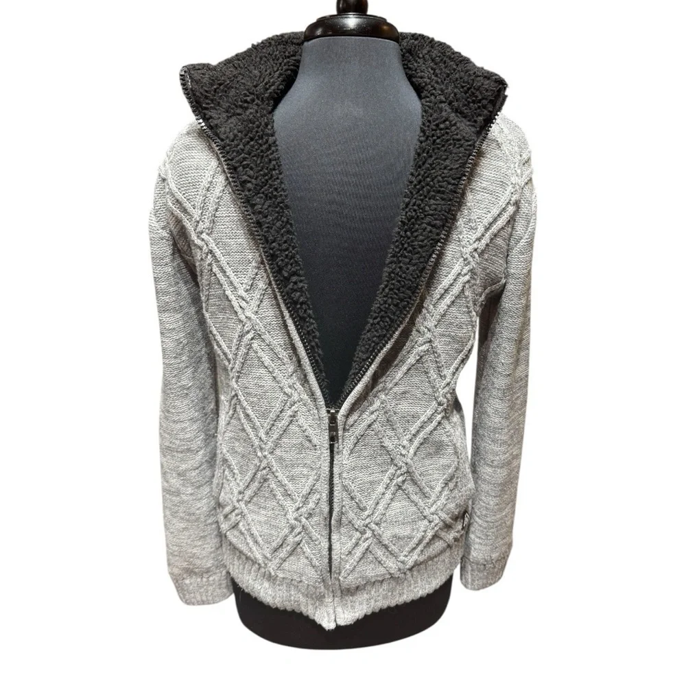 American Stitch Gray Cable Knit Full-Zip Sweater Fleece Lined Jacket Size S